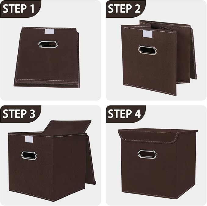 Closet Organizers Fabric Storage Bins With Lids Collapsible Cube Storages Organizer Basket With Handles,Storage Boxes for Clothes Storage,Office,Toys,3 Pack,（Coffee