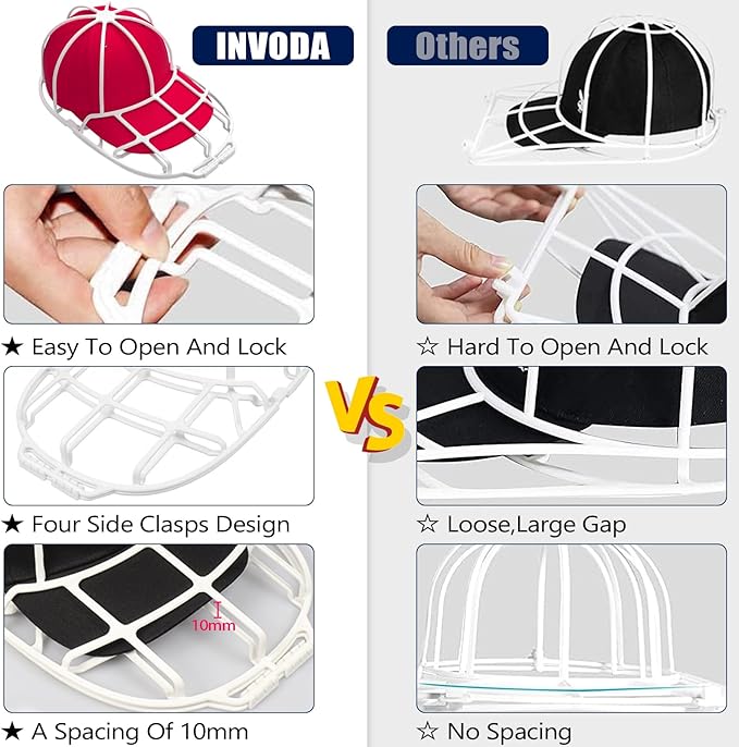 INVODA Hat Washer Cage Hat Washer for Washing Machine Hat Cleaner for Baseball Cap Dishwasher Hat Rack Protector Organizer for Flat & Curved(White 2PCS)