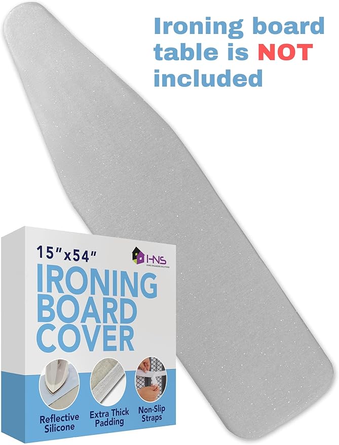HOLDN’ STORAGE Ironing Board Cover - Silicone-Coated, Scorch-Resistant 15 x 54 Padding with Hook & Loop Straps, Cover Fits All Standard Sizes - Grey