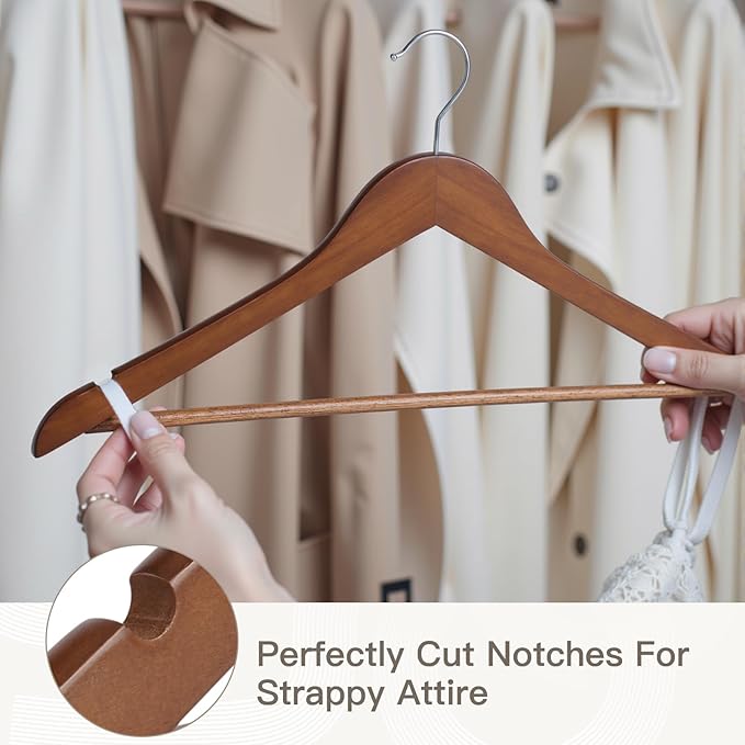 Wooden Hangers 30 Pack,Heavy Duty Solid Wooden Clothes Hangers with Pant Bar,360-Degree Rotatable Hook,Durable & Slim Wood Hangers for Coats,Jackets,Dress,Pants(Walnut)
