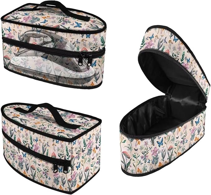 Rchsmod Butterfly Flower Print Steam Iron Case Portable Travel Steamer Storage Case with Handle Lightweight Iron Carrier Bag Iron Accessories, Case Only