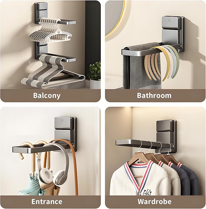 Foldable Hanger Organizer Suction Cup, Hangers Storage — Large-Capacity No-Drill Wall Mount Clothes & Accessory Holder, not Include Hangers, 2pc