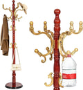 Wooden Coat rack freestanding, Coat racks stand with 14 Hook, Heavy duty coat tree standing 3 Adjustable Heights for Bedroom, Entryway, Hallway, Office,Stury Base (Begonia)