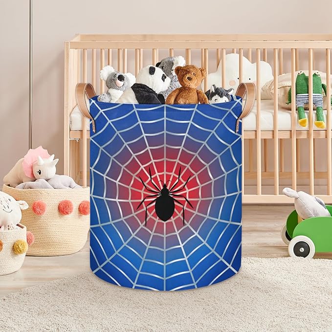 Large Laundry Basket Hamper - Blue Red Spider Web 62L Collapsible Storage Bin for Blankets,Kids Toys, Dirty Clothes, Tall Baby Nursery Hamper for Bathroom, Boys Bedroom Decor,Gift Basket