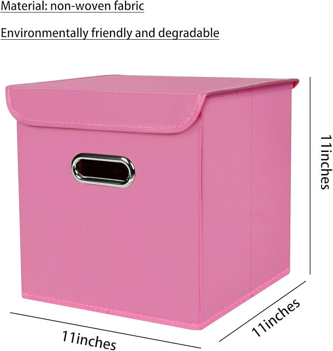 Closet Organizers Fabric Storage Bins With Lids Collapsible Cube Storages Organizer Basket With Handles,Storage Boxes for Clothes Storage,Office,Toys,3 Pack,（Pink