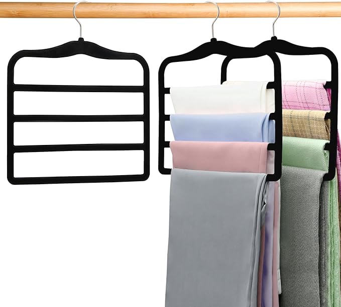 Closet Organizers and Storage,2 Pack Pants Hangers Space Saving,Velvet Hangers, Dorm Room Essentials for College Students Girls Boys Guys,Non Slip Organization and Storage Scarf Jeans Hangers