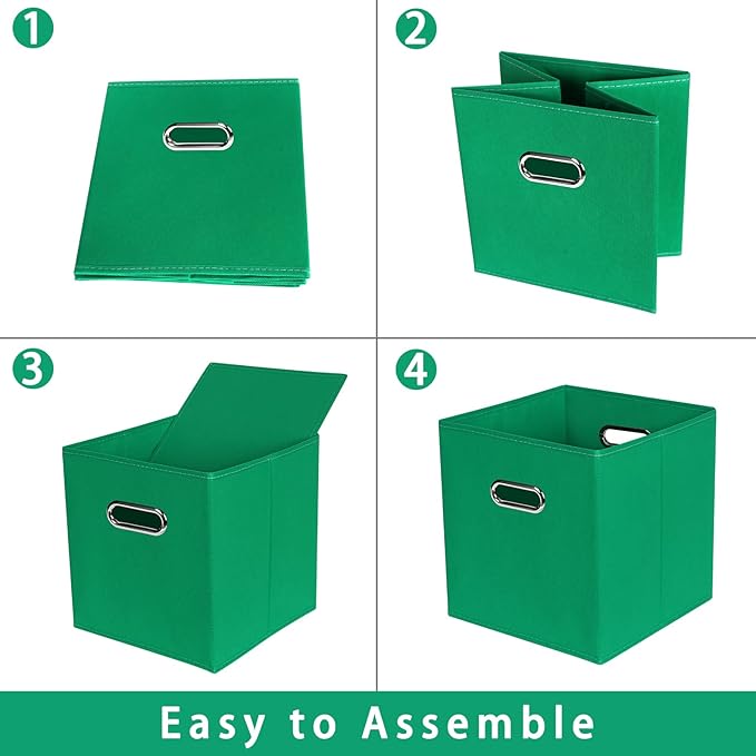 Green Foldable Storage Bins, 11x11x11, Set of 3, (Fabric Cube Organizer with Handle, for Cloth or Accessory Storage)
