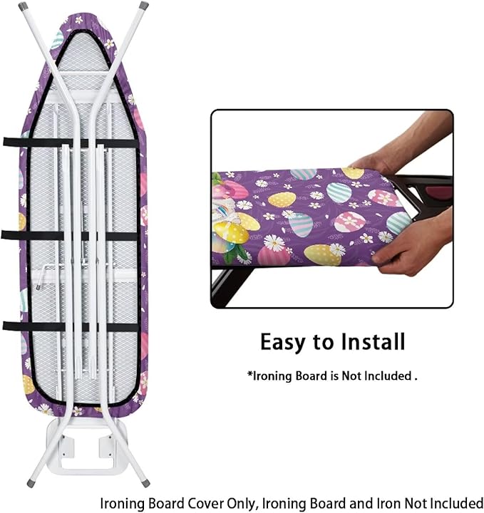 Easter Eggs Rabbit Ironing Board Cover Scorch Resistant Daisy Iron Board Cover and Pad Durable Ironing Accessories with Hook and Loop