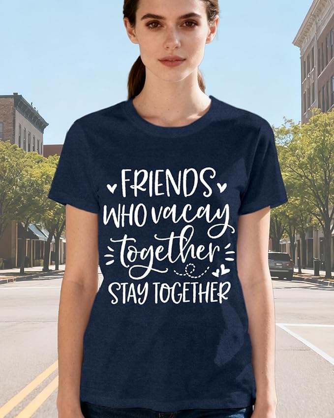 Best Friend Shirts for Women Bestie T-Shirt Friends Who Vacay Together Stay Together Tee Tops