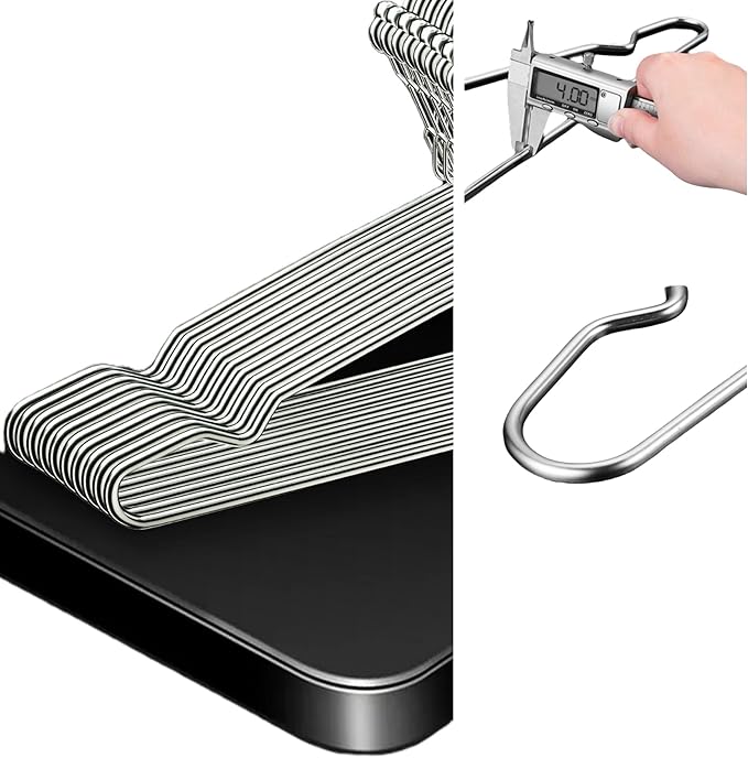 16.5” Wire Hanger 4mm Lockable Hangers 10Pack Stainless Steel Slim Thin Heavy Duty Windproof Lock Hook Metal Space Saving Clothes Hotel Hangers for RV Camping Silver (10)