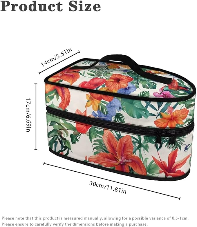 Tropical Flower Print Steam Iron Case Portable Travel Steamer Bag Zipper Closure Steam Iron Holder