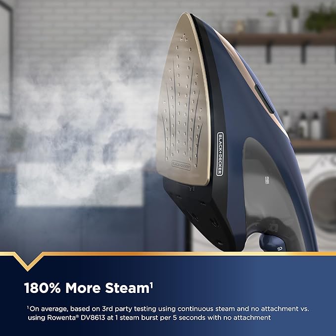 BLACK+DECKER Press & Steam 2-in-1 Iron and Steamer, 180% More Steam & One Temperature Technology, Ceramic Soleplate, Safe on All Fabric Types