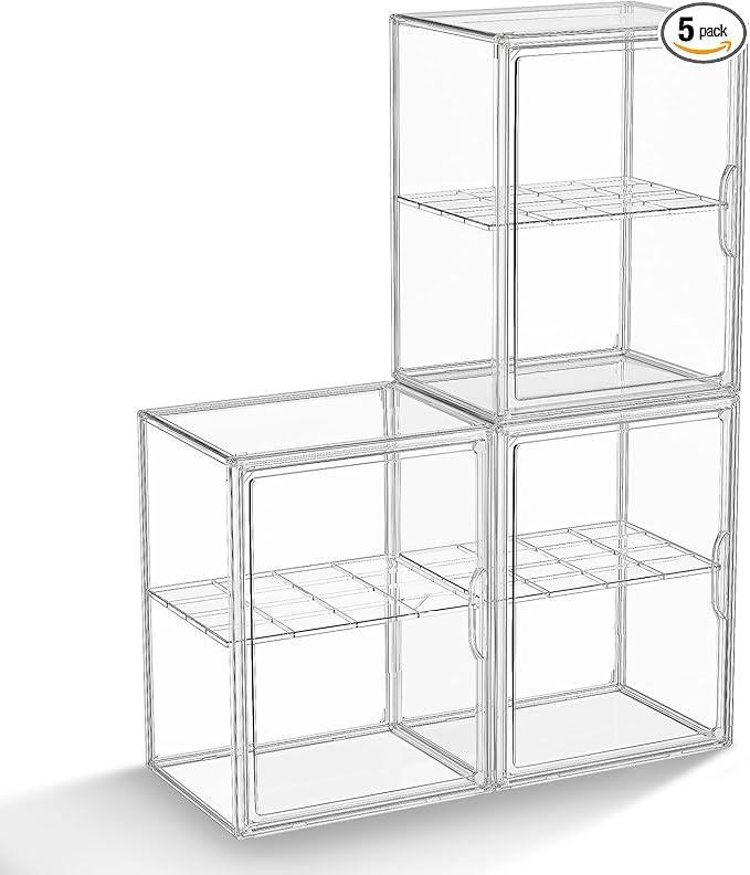 Clear Acrylic Display Case, Super Large Stackable Storage Bins Magnetic Attraction Lids, 3 Pack Acrylic Box with Divider for Collectibles, Figures, Purse, Handbag, Wallet, 11.4x9.84x15.4 inch