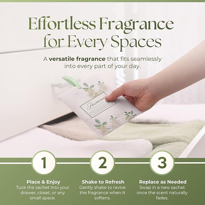 15 Pack Sachets for Drawers and Closets, Scented Sachets for Drawers, Closet Freshener Sachet for Drawers to Refresh Any Space, Sachet Bags, Scented Drawer Fresheners for Dresser, Jasmine