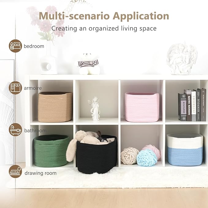 Cotton Rope Storage Basket, 15x10x9 Inches, Woven Basket for Shelves, Clothes, Towels, Books, and Laundry, Jute Brown (2 Pack)