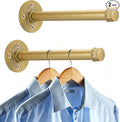 Sumnacon 2 Pcs 10 Inch Industrial Pipe Clothes Bar - Heavy Duty Rustic Metal Coat Hanger with Screws,Wall-Mounted Garment Holder Rack for Bedroom Bathroom Wardrobe Boutique Clothing Store,Gold