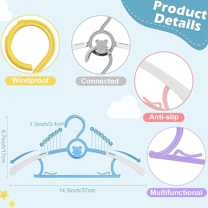 Kids Hangers 40 Pack Baby Hangers for Nursery Closet, 11-14.5" Extendable Adjustable Non-Slip Baby Clothes Hangers Toddler Infant Pants Hangers Plastic for Baby Girls Boys Children Newborn