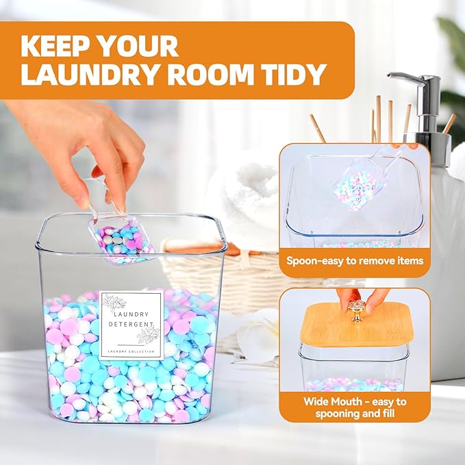 4 Pack Laundry Room Organization Storage Containers Acrylic Jars and Dryer Sheet Container with Lids and Labels for Laundry Detergent Laundry Pods Containers Dry Sheet Organizing