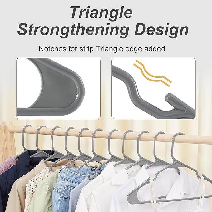 VECELO 50 Pack Plastic Hangers-Non Slip Clothes Hangers Set with Shoulder Grooves for Closet Space Saving-Heavy Duty Hanger for Suit Coat Pants Skirt Dresses