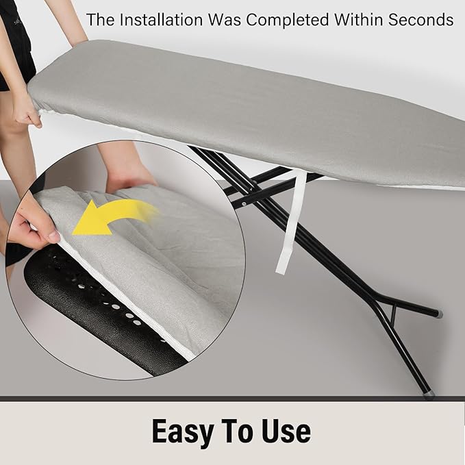Iwtmm Ironing Board Cover and Pad with Silicone Coating, Thick Scorch-Resistant Padding, Heavy Duty for Home & Professional Use, Fits 15 x 54 Inches Boards, Secure Hook & Loop Fastener (Silver)