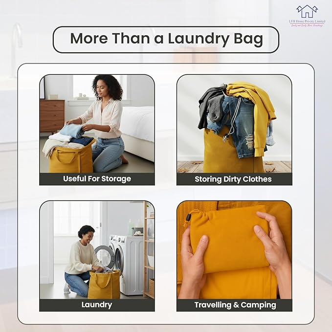 LFH Home Large Premium Cotton Canvas Laundry Bag with Drawstring and Handles Heavy Duty, Multi-Use, and Washable for Home, Travel, College or Storage 28x36 (Pack of 4)-Yellow
