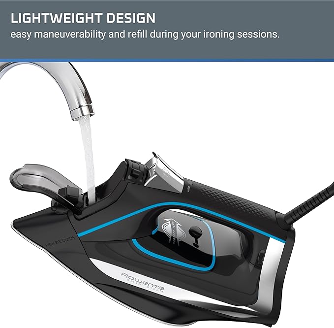 Rowenta, Iron, Smart Temp Stainless Steel Soleplate Steam Iron for Clothes, 380 Microsteam Holes, 1725 Watts Ironing, Auto-Off, Fabric Steamer, Black Clothes Iron, DW3261, Black