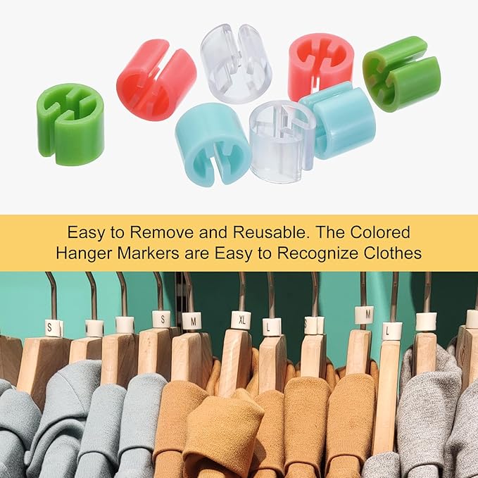 MECCANIXITY Clothes Hanger Markers Blank Tags Fit 3.5mm Rod for Garment Color Coding White/Bright Green/Light Blue/Fresh Pink/Orange Yellow/Green Blue/Pink/Transparent 200pcs