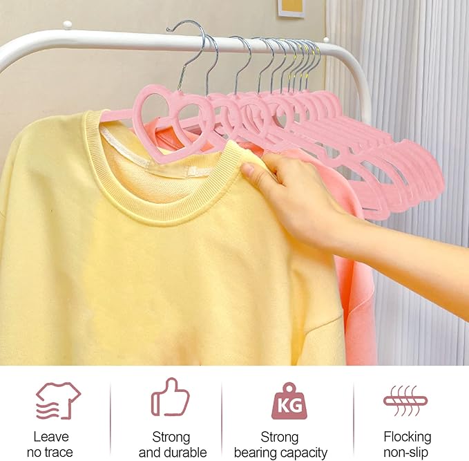 Velvet Hangers Pack of 20, Non Slip Standard Clothing Adult Heart-Shaped Clothes Hanger, Notches 360 Degree Swivel Hook Felt Hangers, for Heavy Coats, Jackets, Office Suits,Undergarments,Pink