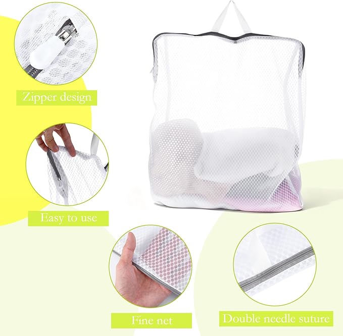 2Pcs Mesh Hanging Laundry Bags, Wash Bag for Delicates Mesh Laundry Bags for Dormitory, Travelling, College,Apartment, Camping, RV, Machine 15 X 12 Inch