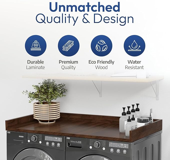 OfficeSimpli Washer Dryer Countertop, Made in USA, Non-Slip Pads, Laundry Room Wood Topper, Washer Dryer Cover for Top, Laundry Countertop, Laminate Finish (California Walnut, Large (30" x 58"))