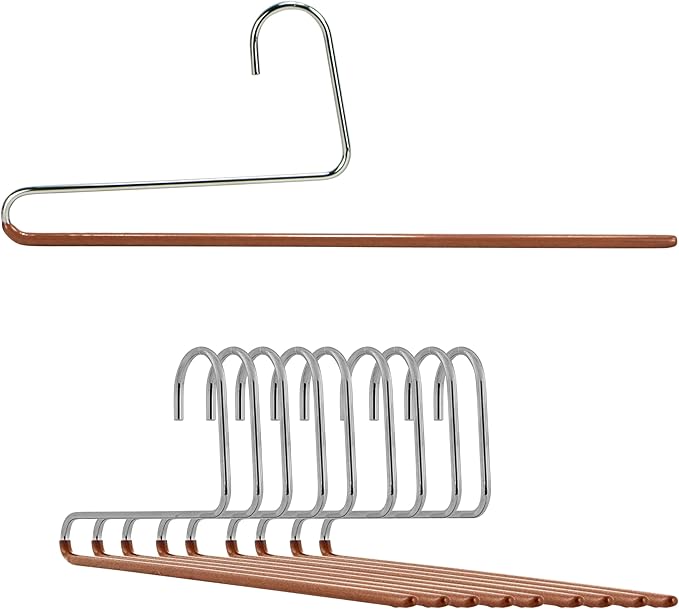 Mawa by Reston Lloyd Non-Slip Space Saving Clothes Hanger with Single Rod for Pants, Style KH35U, Copper,Set of 10