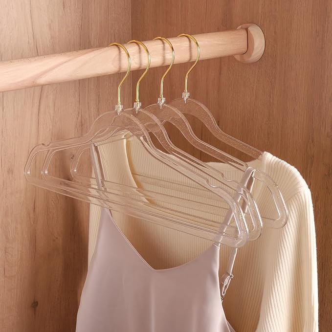 20 Pcs Gold Glitter Sparkle Hangers, Ultra-Thin Acrylic Glitter Hangers for Dresses and Suits - Non-Slip Space-Saving Clothes Hangers (Gold)