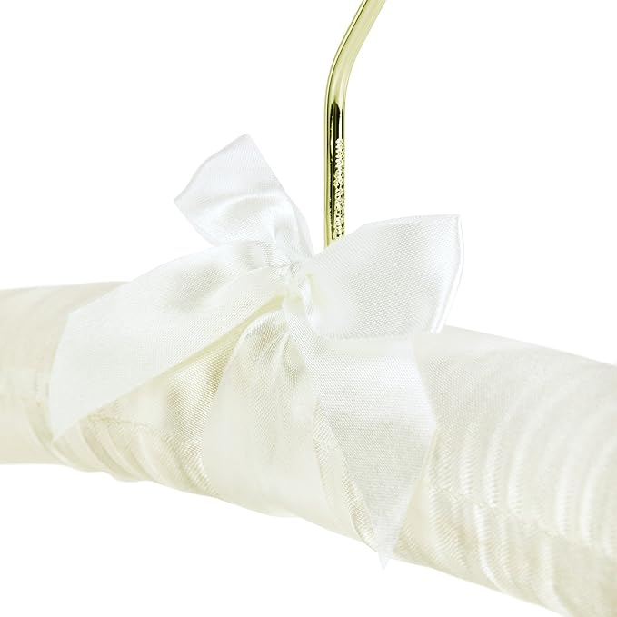 HANGERWORLD Ivory Satin Padded Hangers 17inch with Non-Slip Buttons for Strappy Dresses, Ideal Bridal Bride Hanger for Wedding