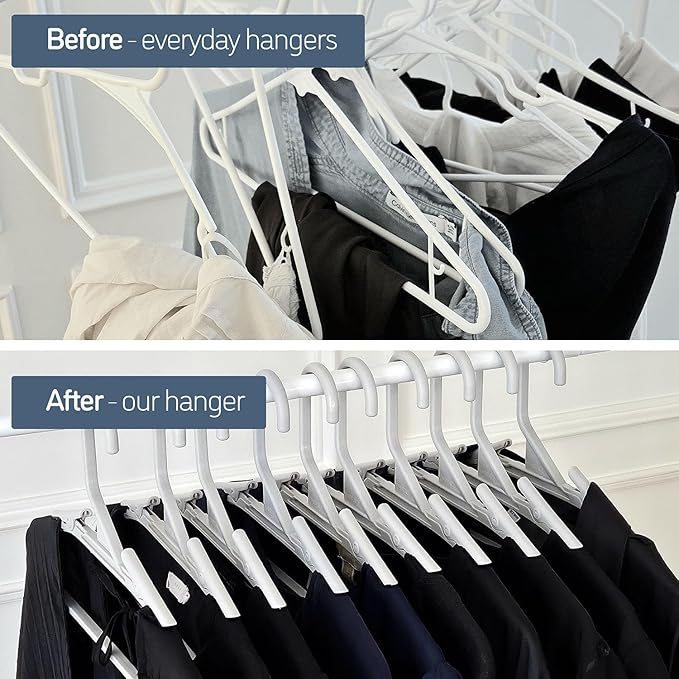 No Hassle-Hangers Best Clothes Hanger Ultra Soft Rubberized Grip Clip Keeps Garments in Place and Off The Floor. Perfect for Wide Neck Silks & Satin Tops, delicates, Athletic wear. (10, Bright Grey)