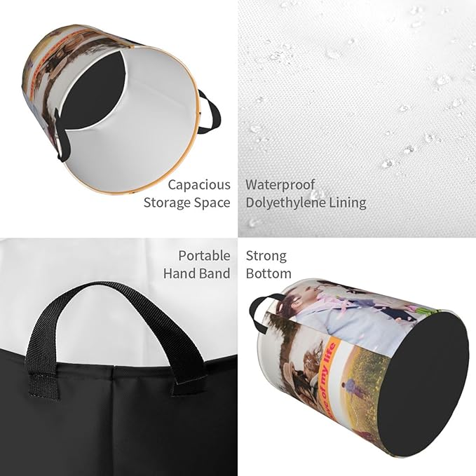 Custom Laundry Basket,Personalized Laundry Hamper With Photo Name,Customized Dirty Clothes Hamper With Handle,Collapsible Storage Basket For Bathroom Living Room Bedroom