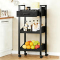 Hoctieon 3-Tier Rolling Storage Cart with Drawer, Rolling Utility Cart Organizer, Mobile Shelving Unit with Wheels, Metal Frame, Kitchen Utility Cart for Small Space, Office, Bathroom, Black