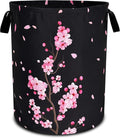 Pink Cherry Blossoms Laundry Basket Flowers Foldable Oxford Cloth Funny Tote Bag Laundry Hamper Clothes Storage Bucket Toy Organizer For Bathroom/Laundry Storage/Bedroom 18.9x16.5 Inch