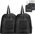 GOGOODA Travel Laundry Bags with Drawstring Closure XL Large Foldable Dirty Clothes bags with Handle Heavy Duty and Washable for College Dorm Travelling Camping, 2 Pack, Black