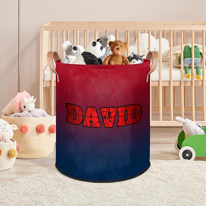 Red Spider Wed Personalized-Laundry-Hamper-Basket for Kids Custom Name Collapsible Storage Organizer Bin Dirty Clothes Toys Hamper for Boys Nursery in Laundry, Bedroom, Bathroom
