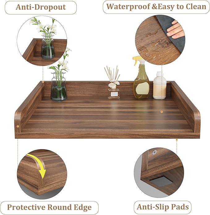 Washer Dryer Countertop, Countertop for Washer and Dryer with Non-Slip Pads and Round Corner Edge Rails, 27.5" D x 27.5" W x 3.2" H, Laundry Room Organization(Chestnut)