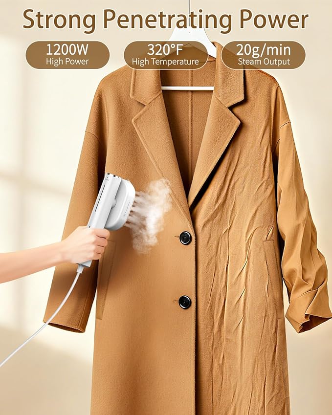 Steamer for Clothes, 2-in-1 Steam Iron for Clothes, 1200W Handheld Steamer 10s Heat-Up, Travel Steamer Fast Wrinkle Removal, Portable Garment Steamer for Home - White, 110-120V