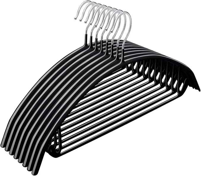 Black Hangers 20 Pack - No Shoulder Bump Non-Slip Rubber Coating Contour Metal Hangers for Sweaters, Coats & Clothes, 15 lbs Weight Capacity, Non-Slip, 16.5 Inch