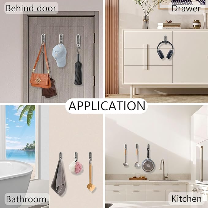 4PCS Foldable Wall Hooks, Heavy Duty Zinc Alloy Folding Wall Hooks, Folding Coat Hooks Wall Mount Bathroom Foldable Towel Hooks for Hanging Clothes, Bags, Hats, Bathrobes, Keys and Kitchen (Silver)