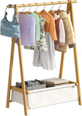 Dress Up Rack - Clothing Rack with Storage Box, Dress Up Storage, Small Foldable Bamboo Garment Stand with Hanging Rods, Dress Up Holder