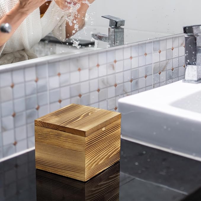 Disposable Face Towel Holder, Burnt Wood Box Compatible with Clean Towels XL(NOT Included), Black Container for Cleansing Facial Dry Wipes, Face Towelettes Bathroom Counter Storage