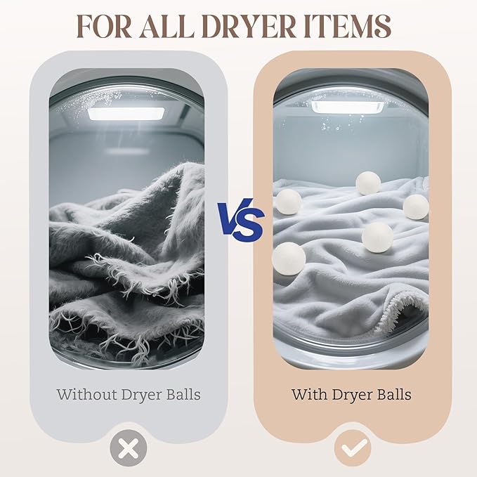 Wool Dryer Balls, New Zealand Dryer Balls Laundry Reusable Reduce Static Cling, Dryer Ball to Reduce Wrinkles & Shorten Drying Time, Drying Balls Fabric Softener Ball for Laundry（Pack of 8)