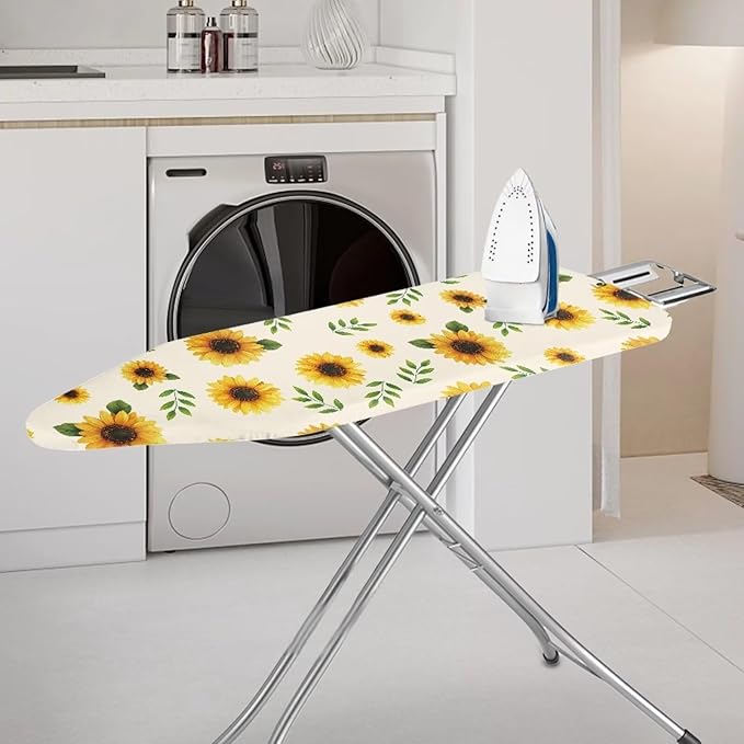Sunflower Print Ironing Board Cover and Pad Heat Resistance & Resist Scorching Ironing Board Covers with Padding for Standard Size 15×54 Inch Ironing Board with Elastic Fastener Straps