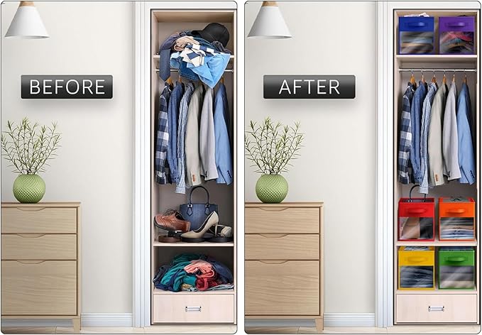 Sorbus 11 Inch Storage Bins with Clear Window - 6 Foldable Baskets for Organizing Clothes, Toys, Books - Sturdy Collapsible Fabric Storage Cubes with Handle - Storage Baskets for Shelves, Closets