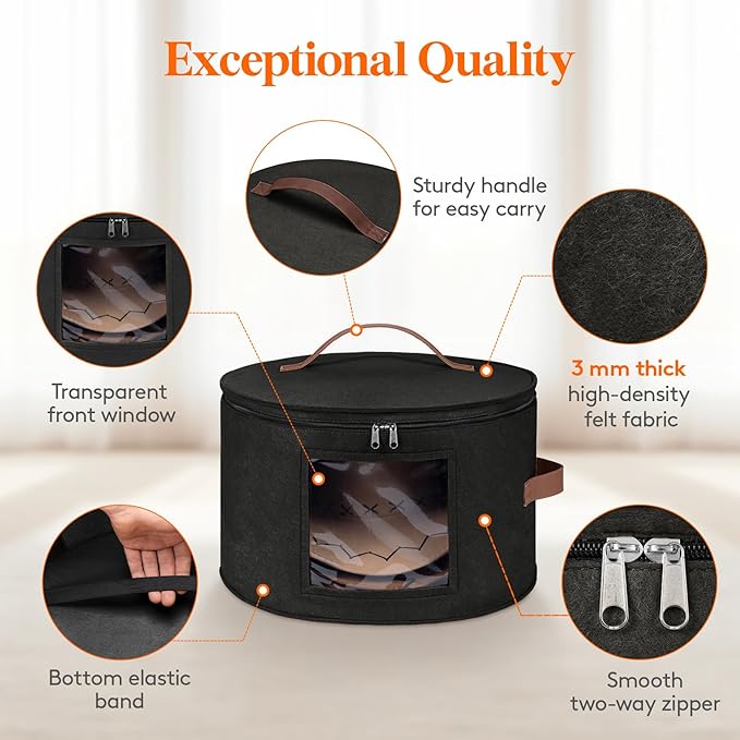 Lifewit Round Cowboy Hat Box for 7 Caps, Large Felt Hat Organizer Bag for Men&Women Storage, Baseball Cap Container with Lid for Travel, Foldable 16.5" Dx10.6 H Carrier, 37L Each, Black 2 Pack