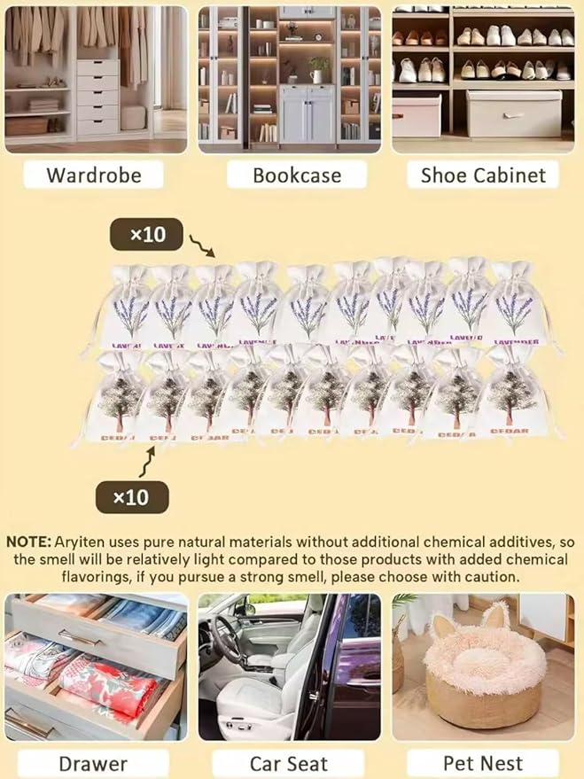 8 Pack Cedar Chips and Natural Dried Lavender Sachets Bags - Stop Clothes Damage, Cedar and Lavendar Home Fragrance Sachets for Drawers and Closets（3 Cedar & 5 Lavender
